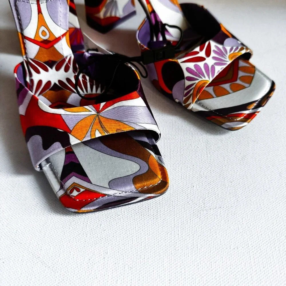 Zara Colorful  Psychedellic Print Square toe Slides 36 - Picture 4 of 14